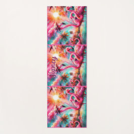 Esterilla De Yoga Flamencos rosados tropicales palmeras personalizad