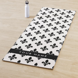 Esterilla De Yoga Fleur de Lis, Black on White, Black, Your Name
