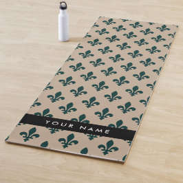 Esterilla De Yoga Fleur de Lis, Verde sobre Beige, Real, Tu Nombre