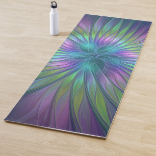 Esterilla De Yoga Flor brillante colorida Abstracto de arte fractal
