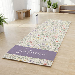 Esterilla De Yoga Flor de Jaramago Acuarela Morada Boho Nombre Perso