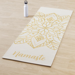 Esterilla De Yoga Flor de oro Mandala Nombre personalizado blanco Yo