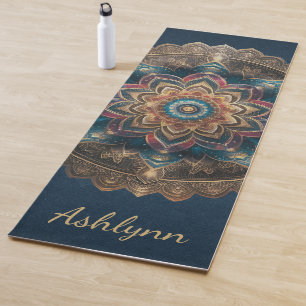 Esterilla De Yoga Flor de oro vintage Mandala Marina Meditación Azul