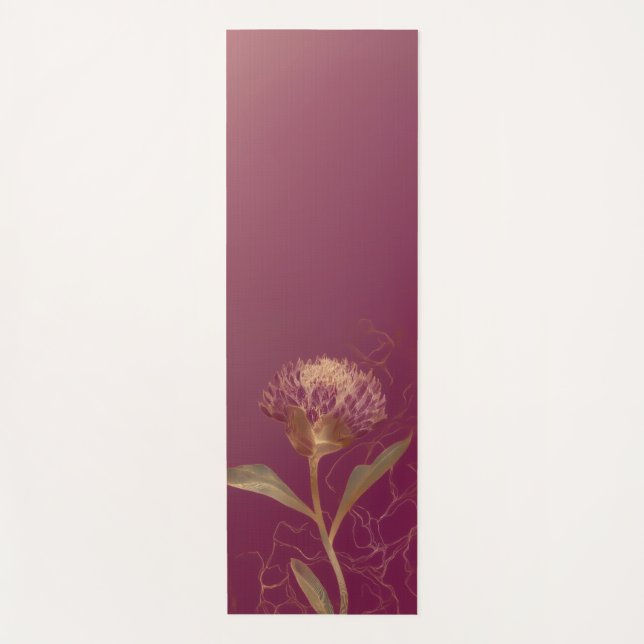 Esterilla De Yoga Flor de Protea Dorada Burdeos Línea Botánica (Anverso)