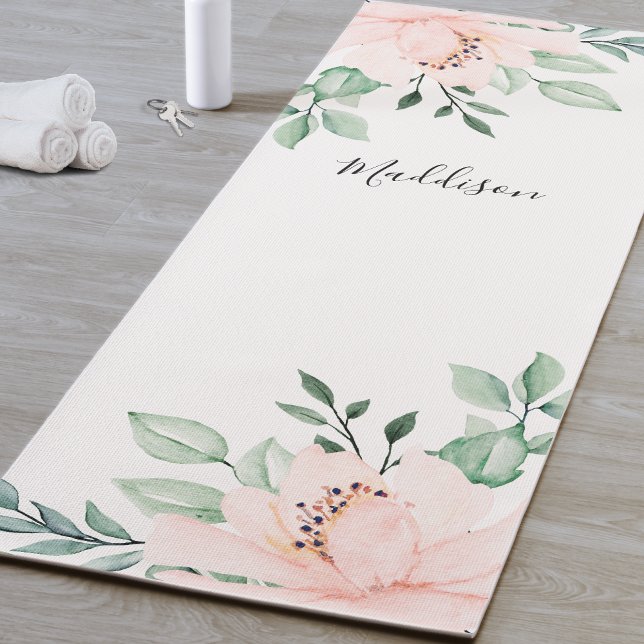 Esterilla De Yoga Flor de Rosa Personalizada (Personalized Pink Flower Yoga Mat )