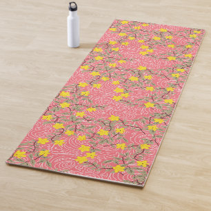 Esterilla De Yoga Flor jazmín amarilla en rosa coral