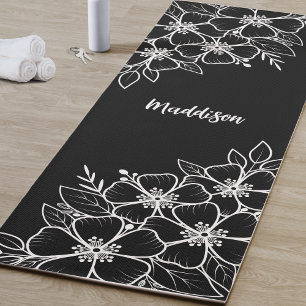Esterilla De Yoga Flor negra personalizada