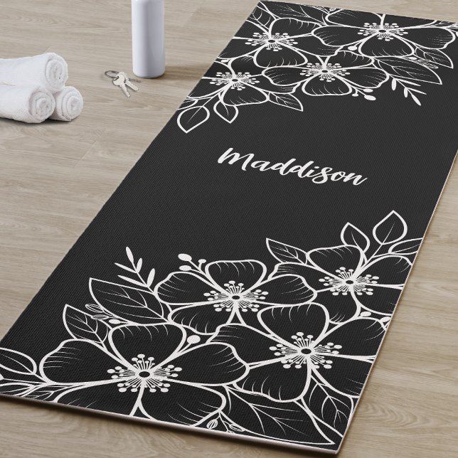 Esterilla De Yoga Flor negra personalizada (Personalized Black Flower Yoga Mat )