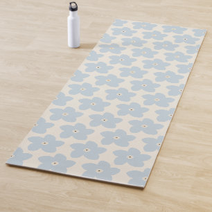 Esterilla De Yoga Flor Retro Azul Claro y Crema