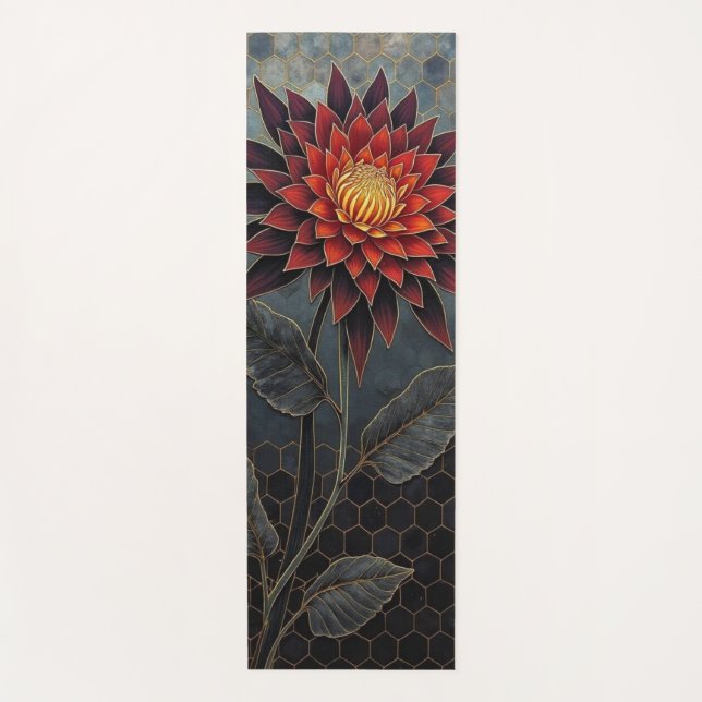 Esterilla De Yoga Flor roja profunda estilizada (Anverso)