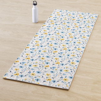 Esterilla De Yoga Flor silvestre acuarela azul amarillo