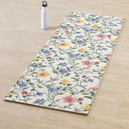 Esterilla De Yoga Flor silvestre acuarela azul amarillo 