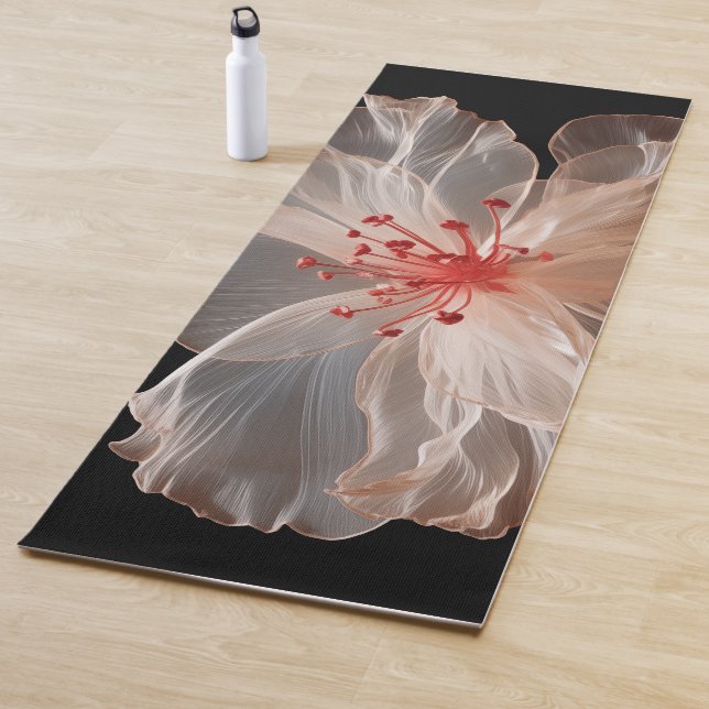 Esterilla De Yoga Flor translúcida elegante sobre negro (In situ)