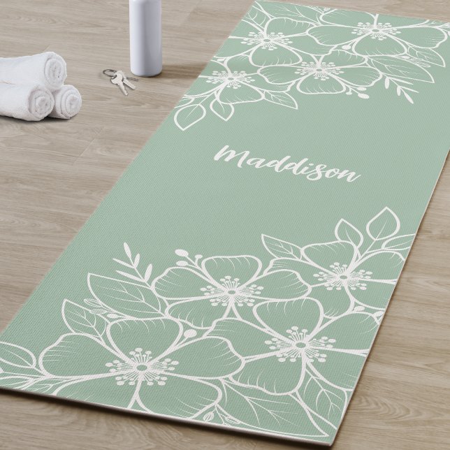 Esterilla De Yoga Flor verde personalizada (Personalized Green Flower Yoga Mat )