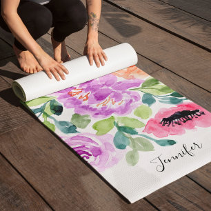 Esterilla De Yoga Floral Acuarela Brillante Pintada a Mano