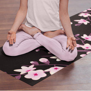 Esterilla De Yoga Floral Cerezo Blossom Pink Black