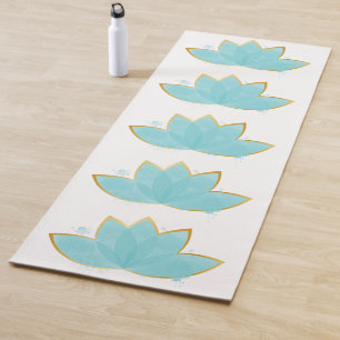 Esterilla De Yoga Floral Lotus acuarela Seafoam Blue & Faux Gold