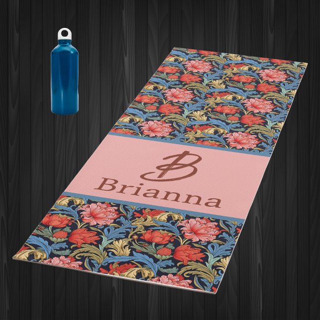Esterilla De Yoga Floral Monogram Pink Blue William Morris Style (Subido por el creador)
