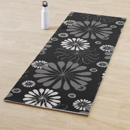 Esterilla De Yoga Floral retro en blanco y negro