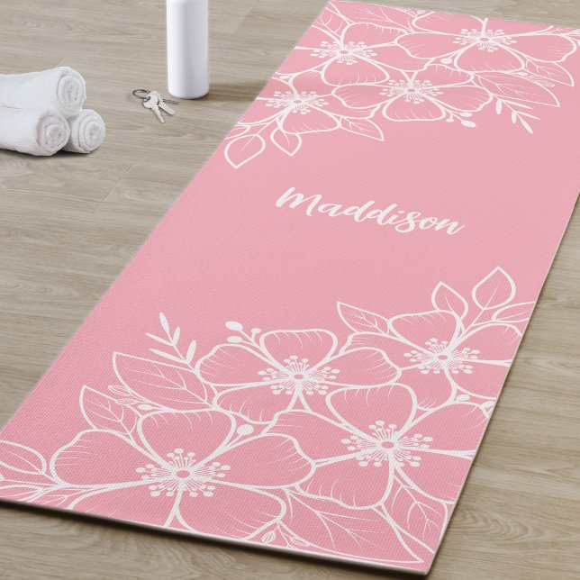Esterilla De Yoga Floral rosa personalizada (Personalized Pink Floral Yoga Mat)