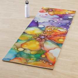 Esterilla De Yoga Floral y Burbujas Tinta Alcohol Abstracta