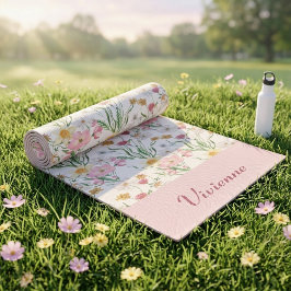 Esterilla De Yoga Florecilla silvestre acuarela personalizada rosa v