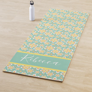 Esterilla De Yoga Flores Alfombra de Yoga Nombre Monograma Azul Pode