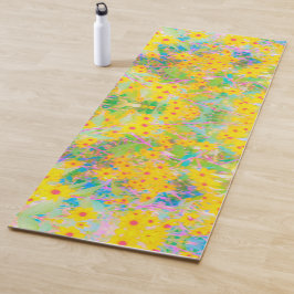 Esterilla De Yoga Flores amarillas y rojas bonito con azul turquesa