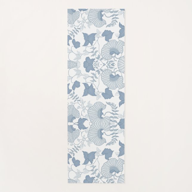 Esterilla De Yoga Flores azules japonesas de fondo blanco (Anverso)