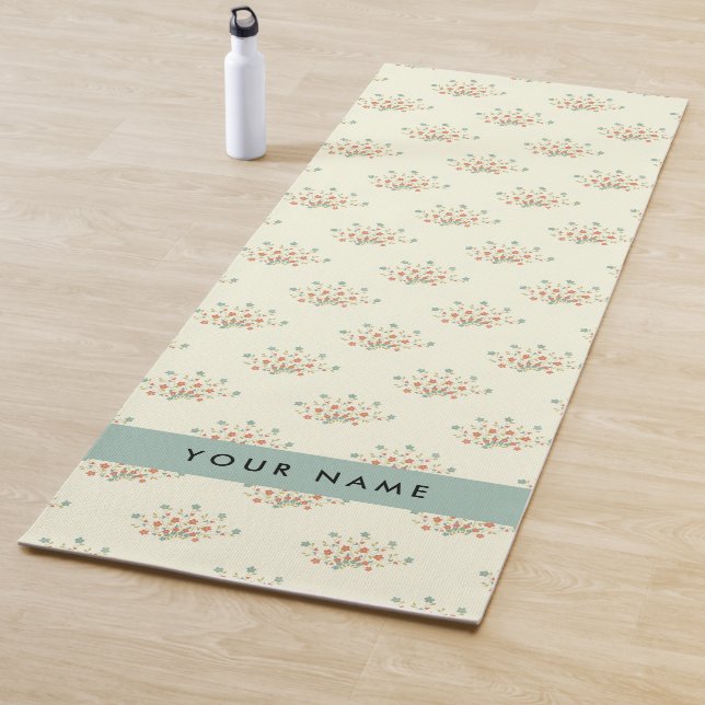 Esterilla De Yoga Flores azules y rojas, azul, tu nombre (In situ)