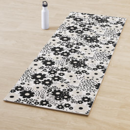 Esterilla De Yoga Flores beige y negro