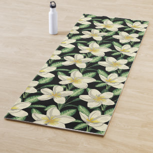 Esterilla De Yoga Flores blancas sin costuras trópicas hoja verde