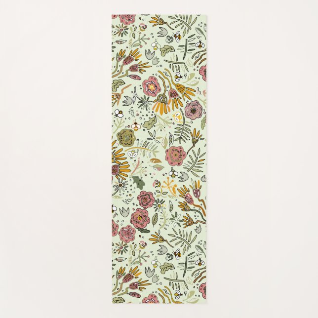 Esterilla De Yoga Flores de abejas florales acuáticas elegantes y mo (Anverso)