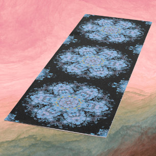 Esterilla De Yoga Flores de Mandala digitales azul y negro