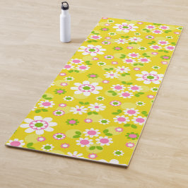 Esterilla De Yoga Flores de mod retro amarillas y blancas