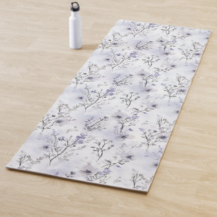 Esterilla De Yoga Flores Moradas Bonitas Cuadros Gris Blanco Rayas