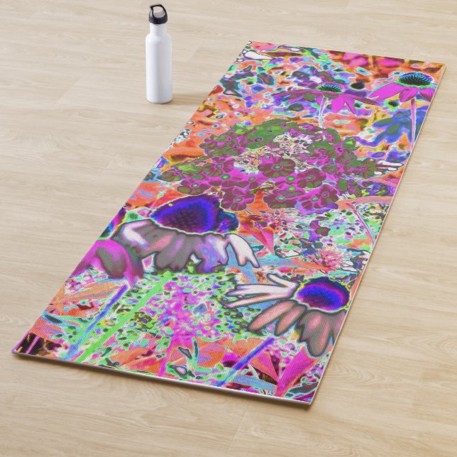 Esterilla De Yoga Flores psicodélicas de jardín verde de cal y rosa  (In situ)