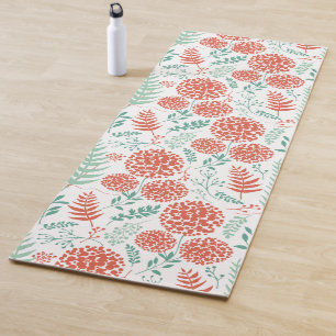 Esterilla De Yoga Flores redondas rojas patrón de hojas verdes