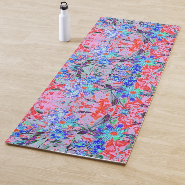 Esterilla De Yoga Flores retro psicodélicas de Aqua verde y Naranja (In situ)