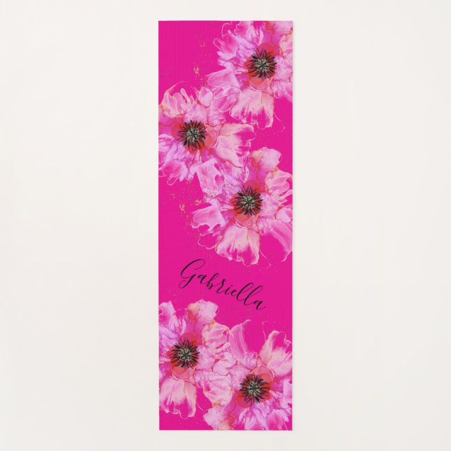 Esterilla De Yoga Flores Rosa Luminosas Con Nombre (Anverso)