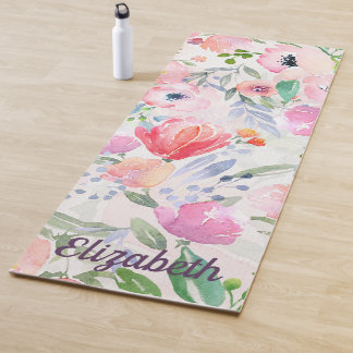 Esterilla De Yoga Flores rosa pastel acuáticas con nombre