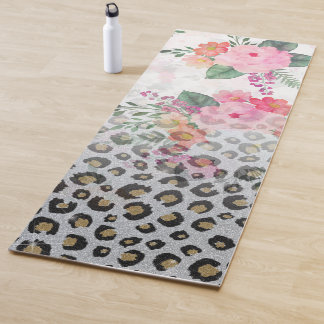 Esterilla De Yoga Flores rosadas impresas de Leopardo negro dorado p