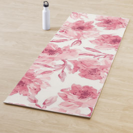 Esterilla De Yoga Flores rosadas sonrosadas acuarela pintada floral 