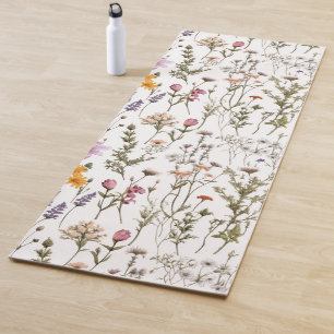 Esterilla De Yoga Flores silvestres acuarela rosa púrpura