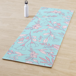 Esterilla De Yoga Flores y hojas elegantes en fondo azul |