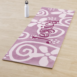 Esterilla De Yoga Flowers Swirls Pink White Pattern Personalized