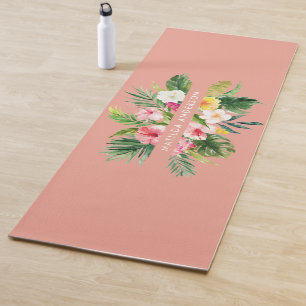 Esterilla De Yoga Follaje moderno de color rosa floral tropical bot