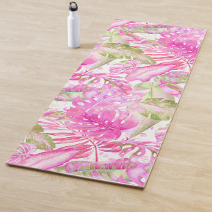 Esterilla De Yoga Follaje verde rosa de la jungla hawaiana PixDezine