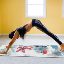 Esterilla De Yoga Fondo de montaña de flores Zen Art Red Lotus