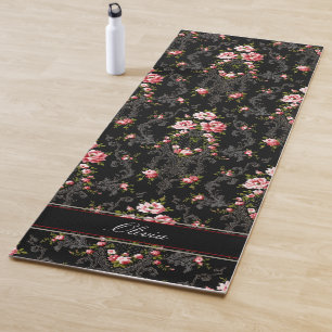 Esterilla De Yoga Fondo floral-negro francés personalizado
